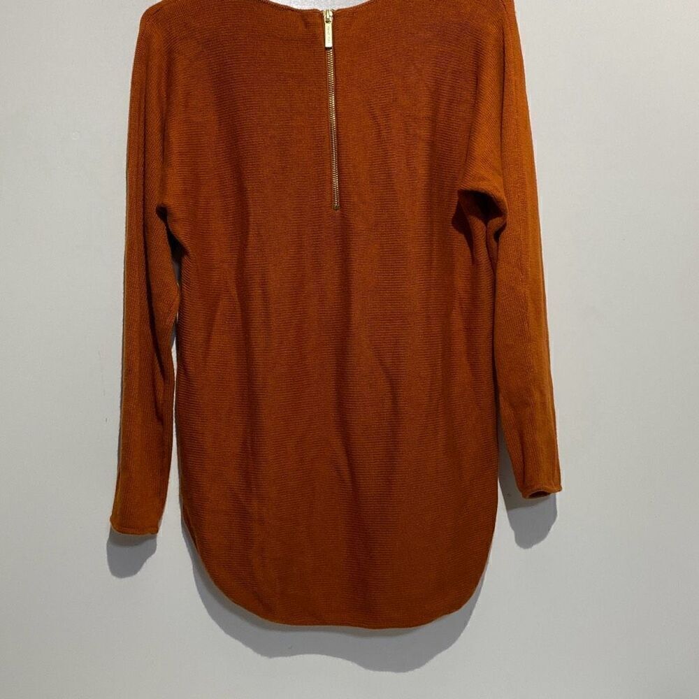 Michael‎ Kors Womens Burnt Orange Knit Tunic Top Gold Back Zip Size Small